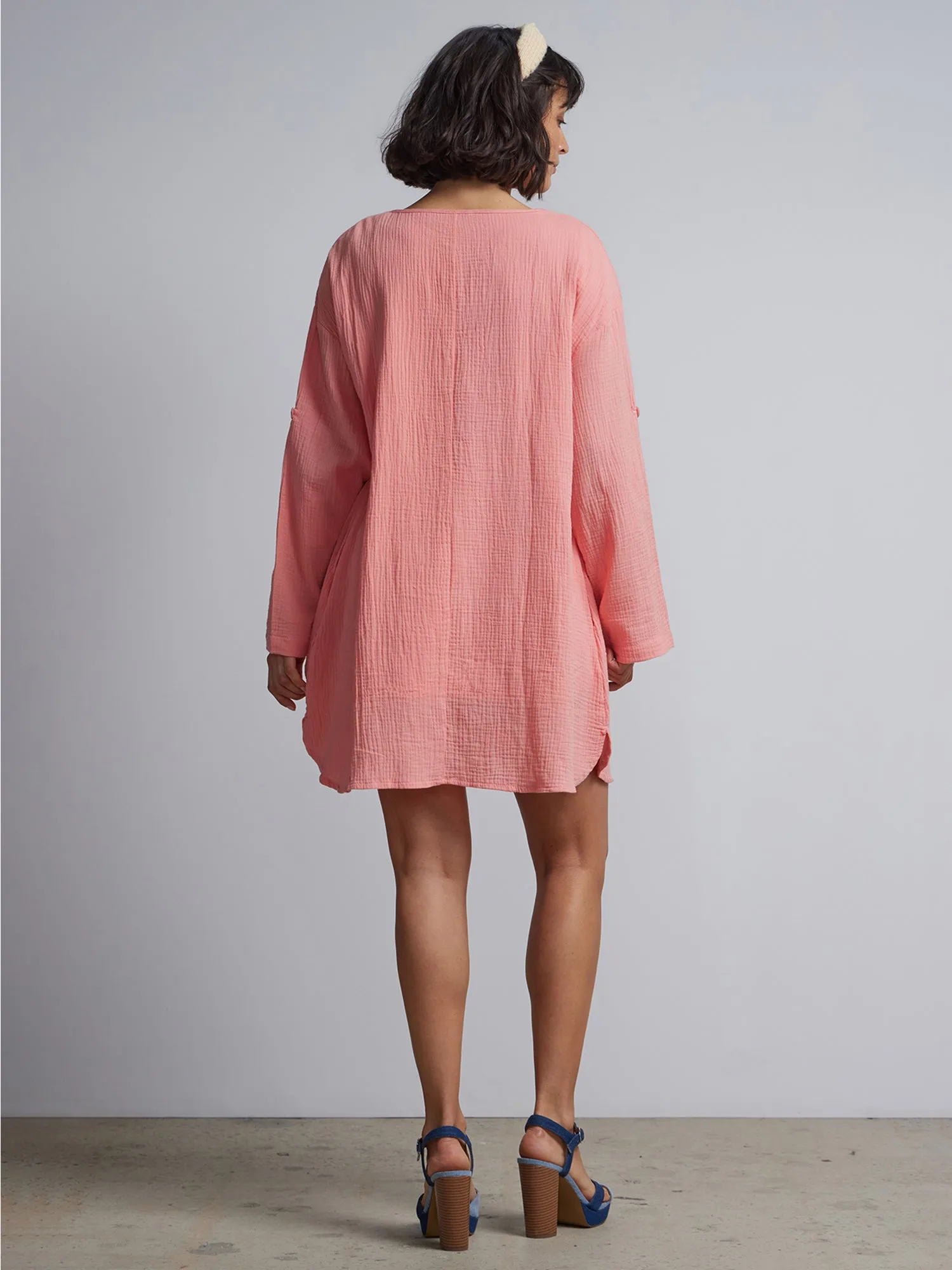 Gauze Split-Neck Dress