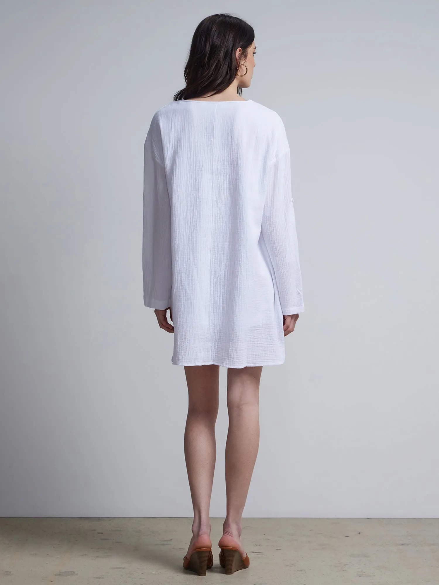 Gauze Split-Neck Dress