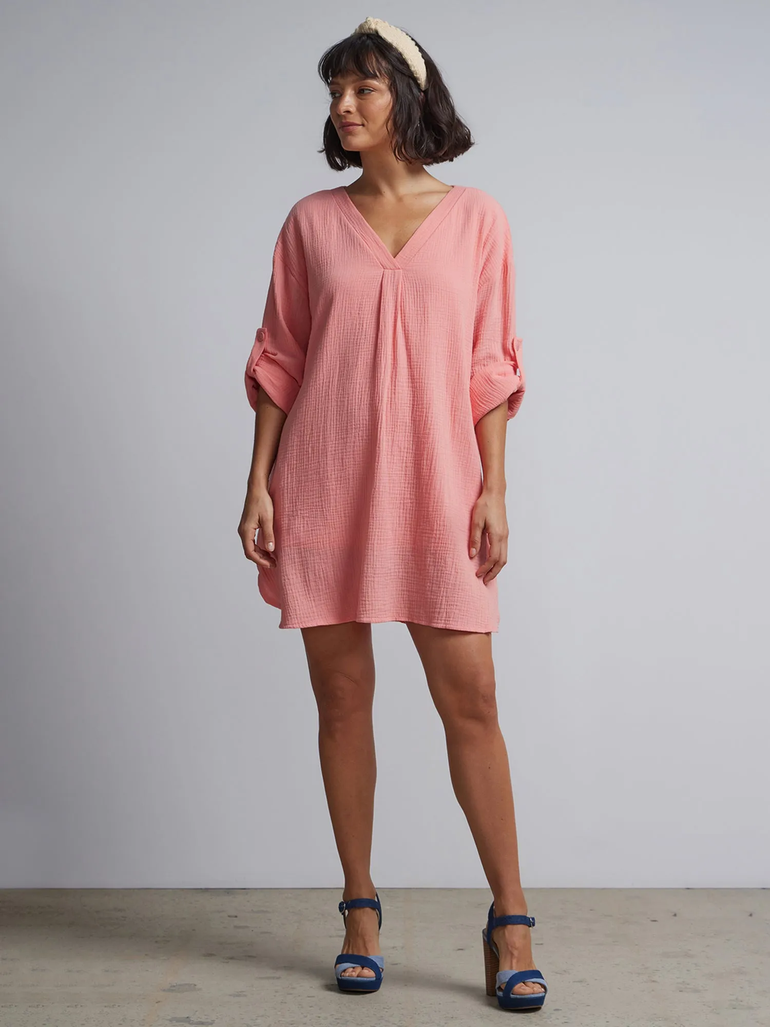 Gauze Split-Neck Dress