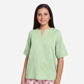 Green 100% Cotton Split Neck High-Low Tunic