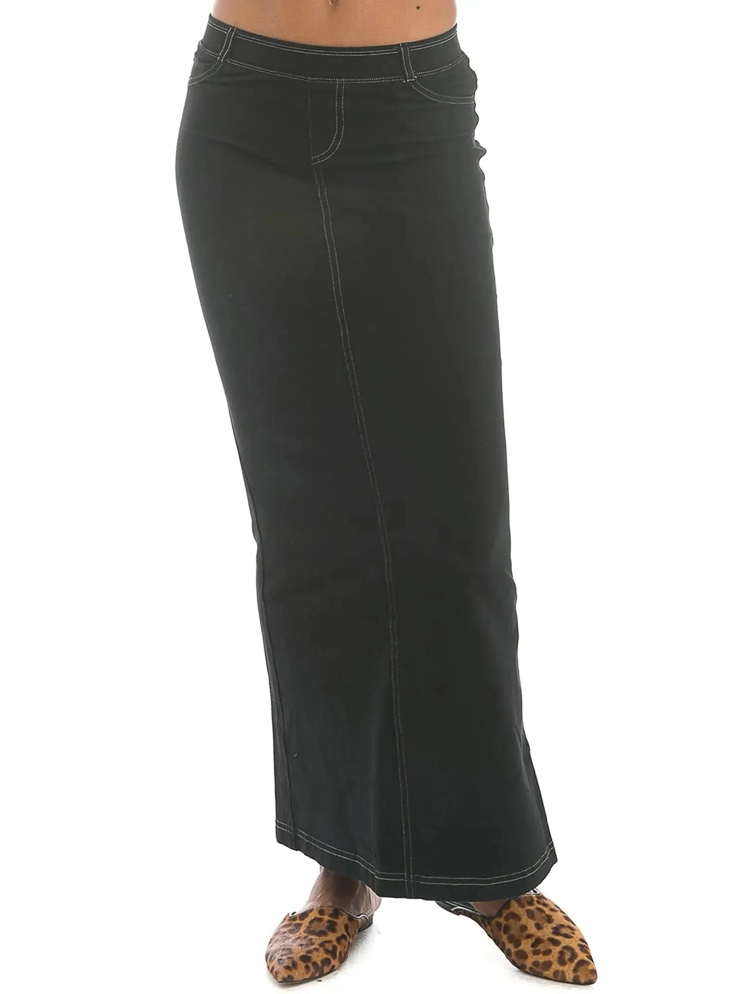 Hard Tail Long Denim Closed Slit Skirt (Style WJ-114)