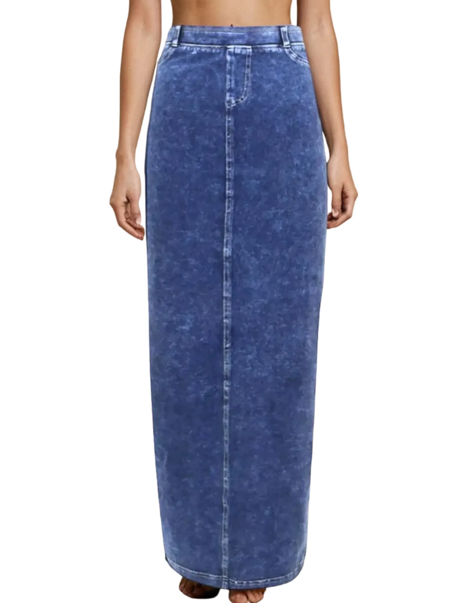 Hard Tail Long Denim Closed Slit Skirt (Style WJ-114)