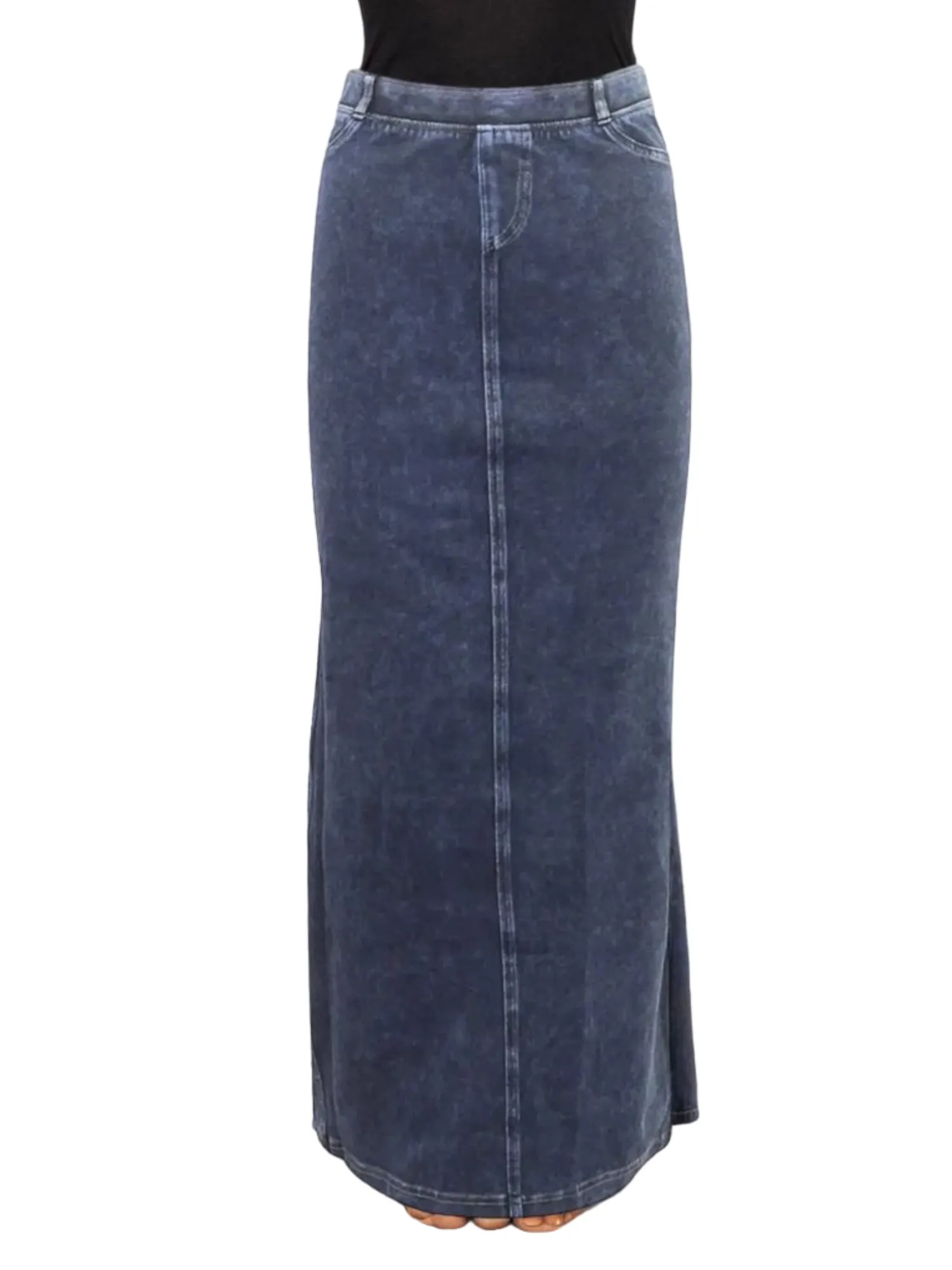 Hard Tail Long Denim Closed Slit Skirt (Style WJ-114)