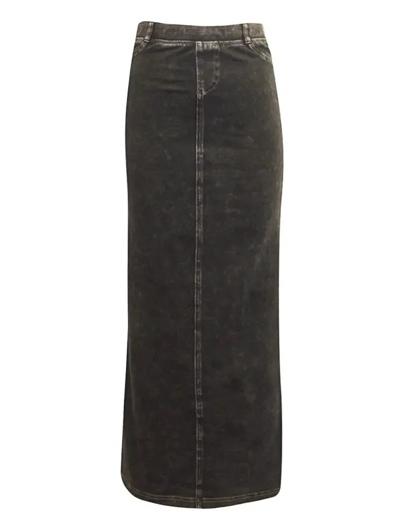 Hard Tail Long Denim Closed Slit Skirt (Style WJ-114)