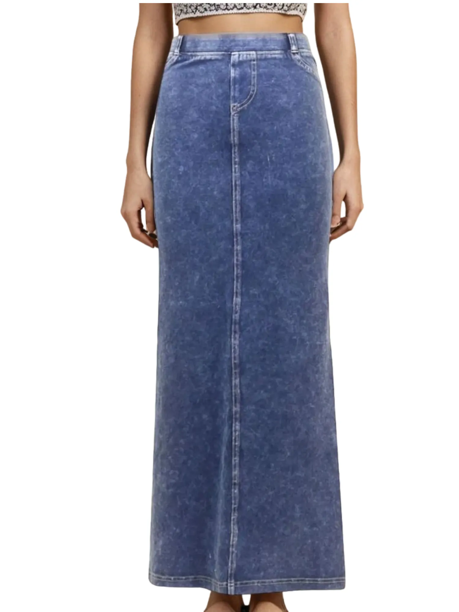 Hard Tail Long Denim Closed Slit Skirt (Style WJ-114)