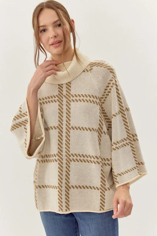 Hawn Check Print Batwing Sweater