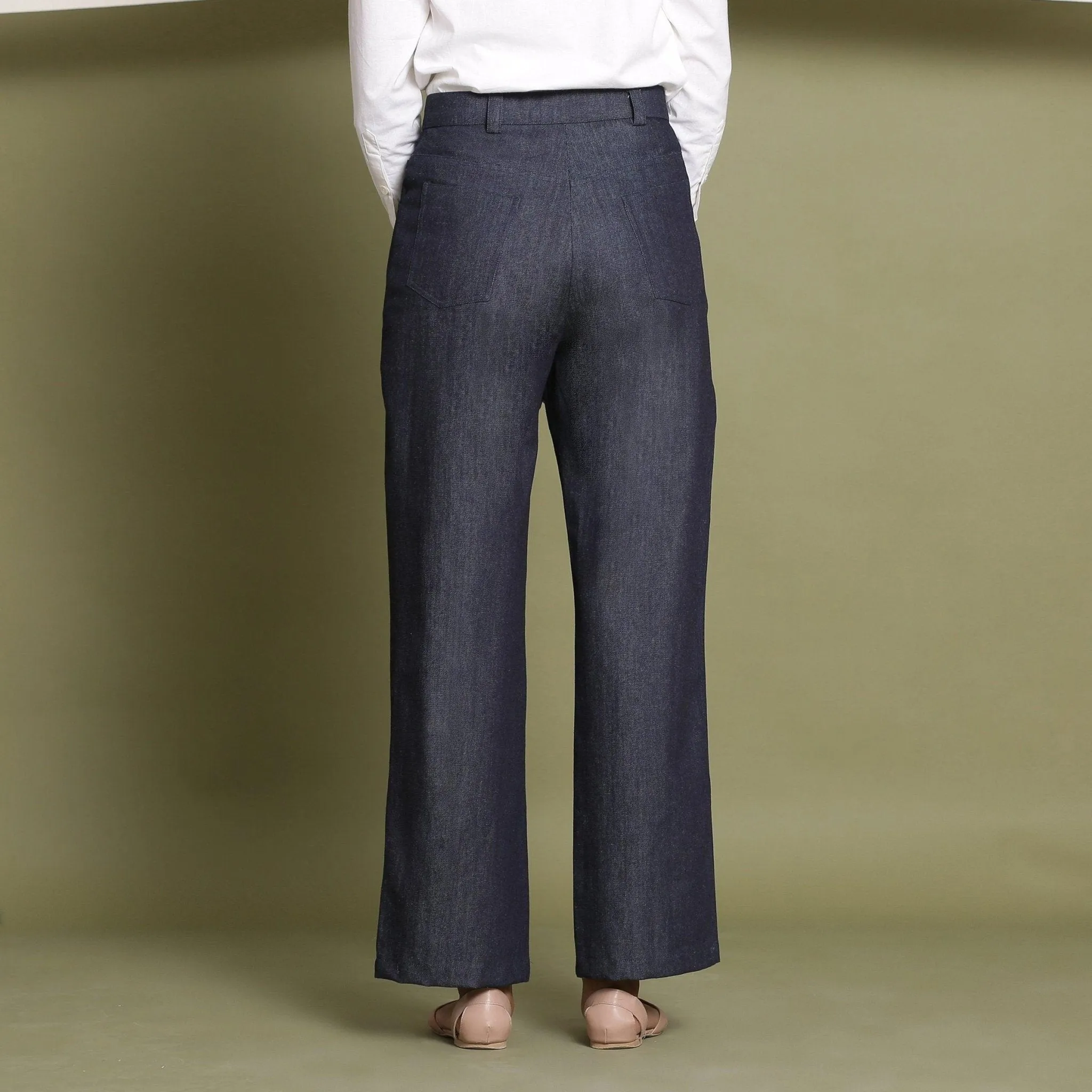 Indigo Cotton Denim High-Rise Wide Legged Jeans