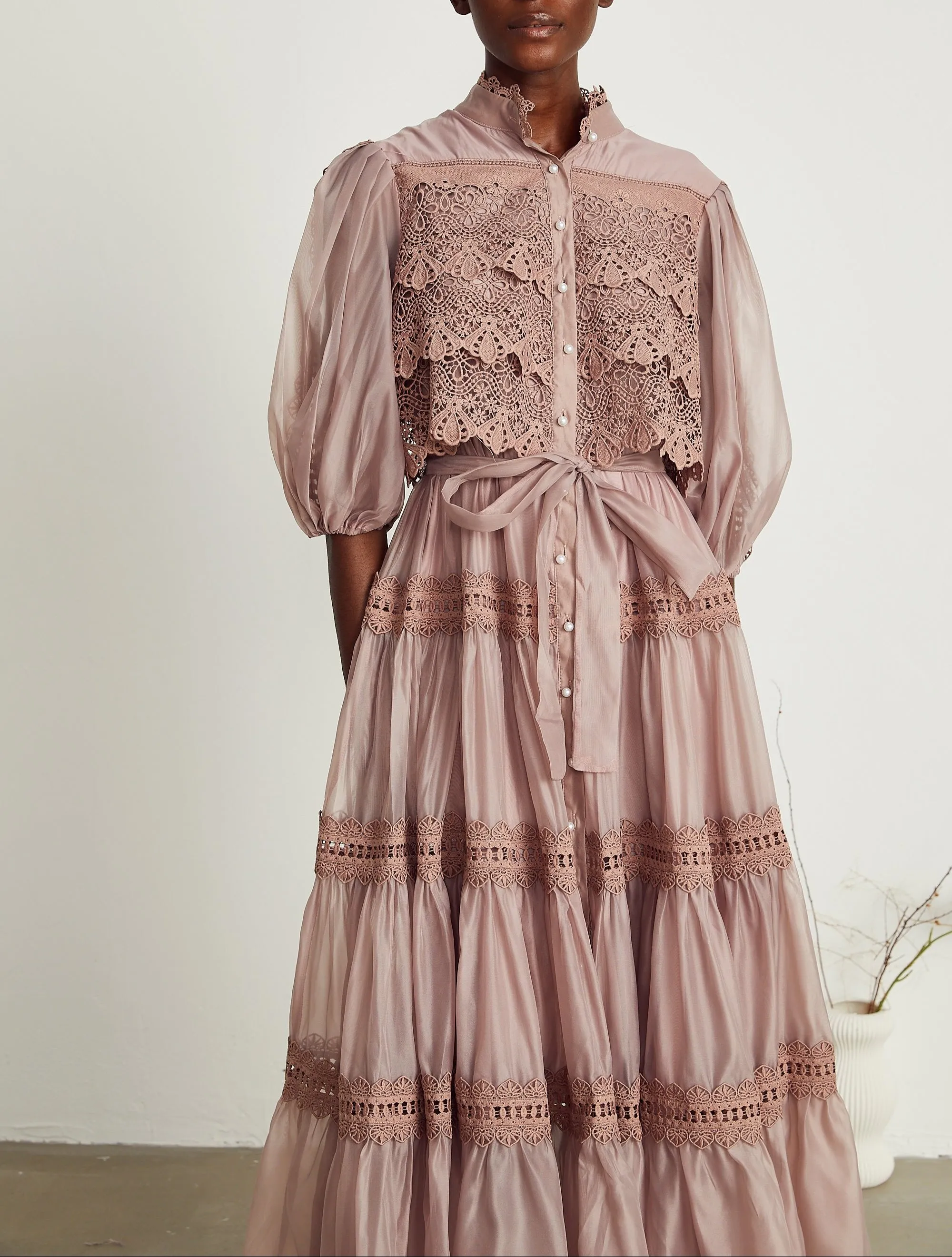 Inès lace cut-out tiered midi dress