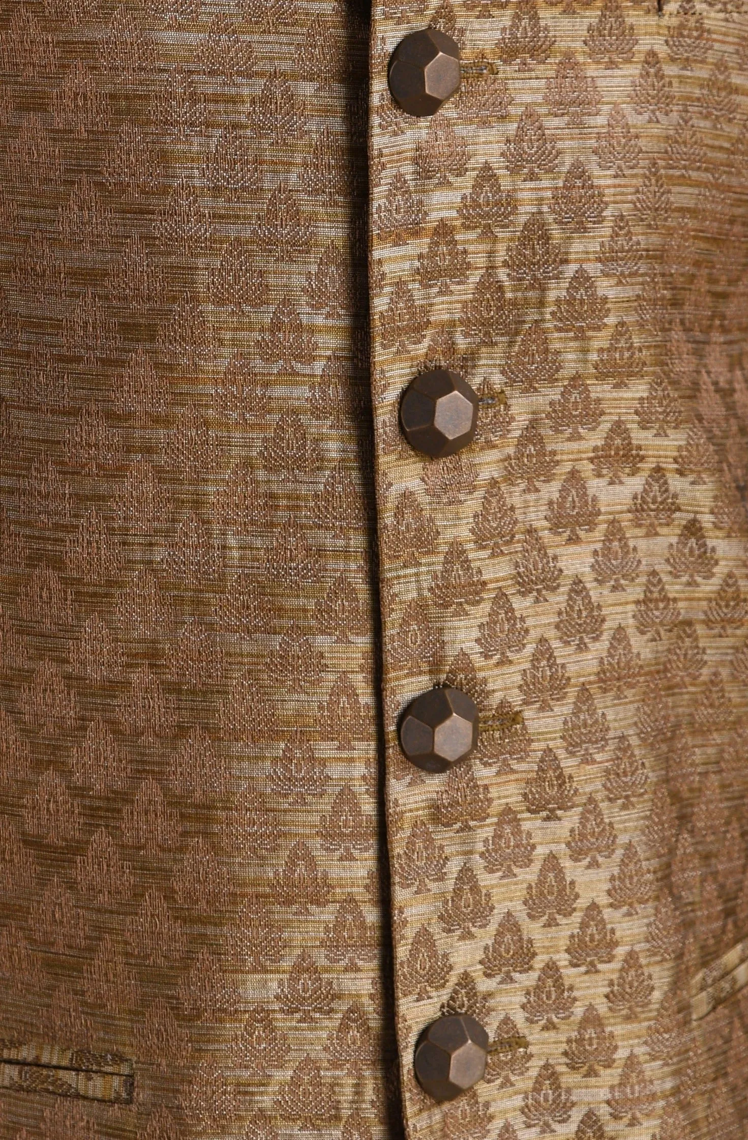 Jaipuri Booti Pattern Brown Half Jodhpuri Jacket with Kurta Pajama Set