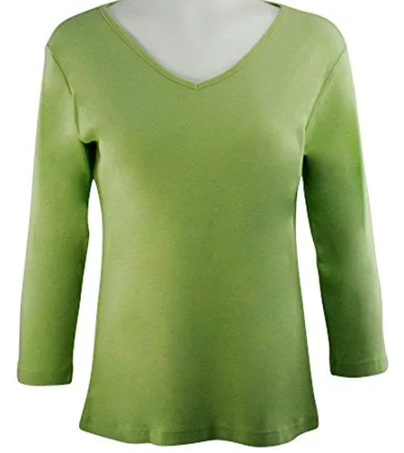 Katina Marie Green Colored 3/4 Sleeve V-Neck Cotton Top