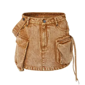 Khaki Work Pocket Denim Skirt