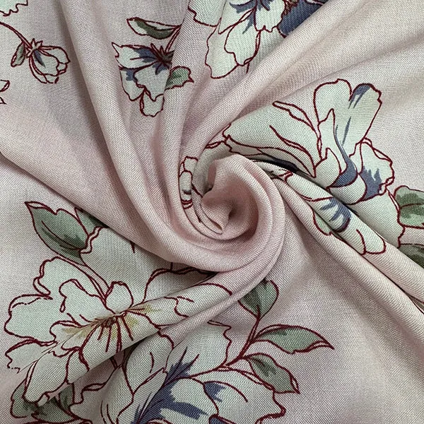 Light Pink Multi Floral Print Woven Challis Fabric