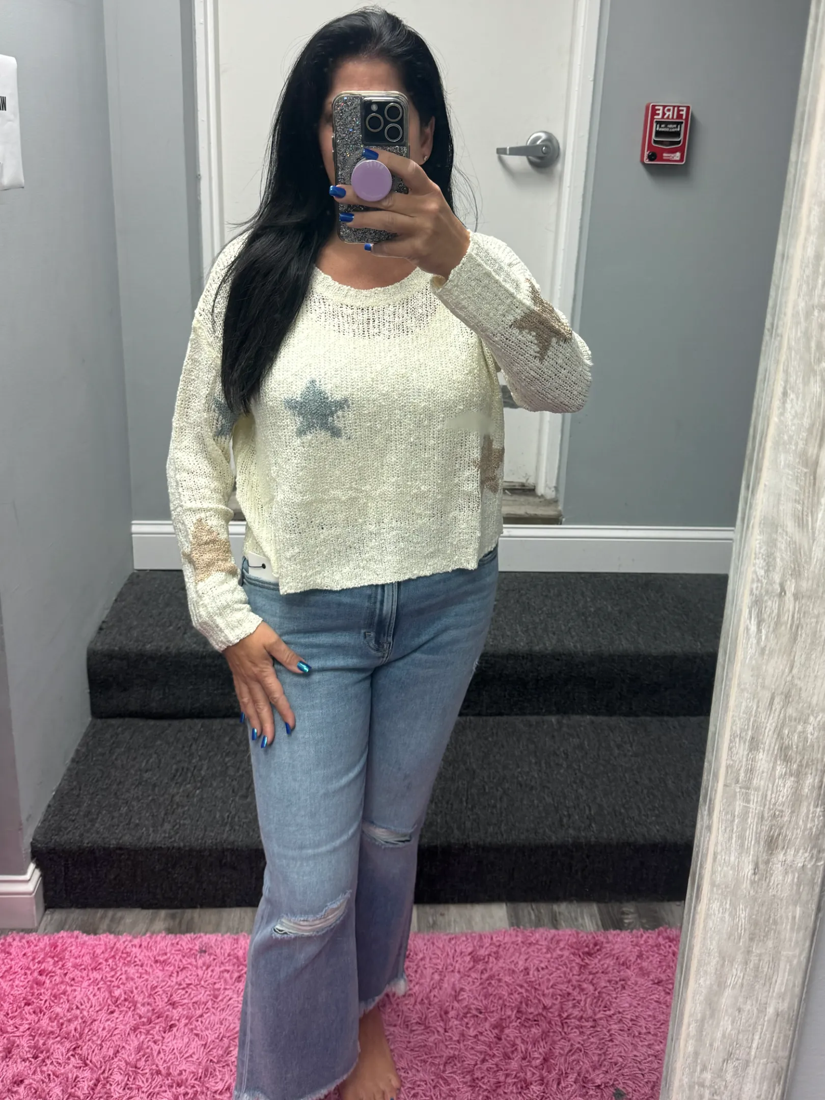 LIGHTWEIGHT STAR SWEATER TOP - MULTI