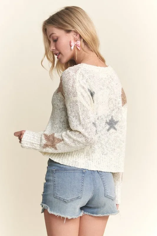 LIGHTWEIGHT STAR SWEATER TOP - MULTI