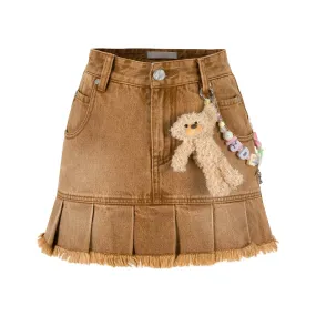 Logo Bead Chain Denim Skirt in Brown