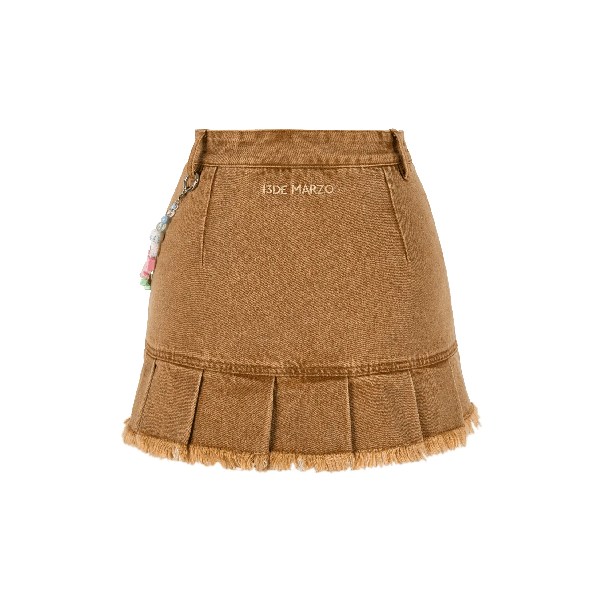 Logo Bead Chain Denim Skirt in Brown