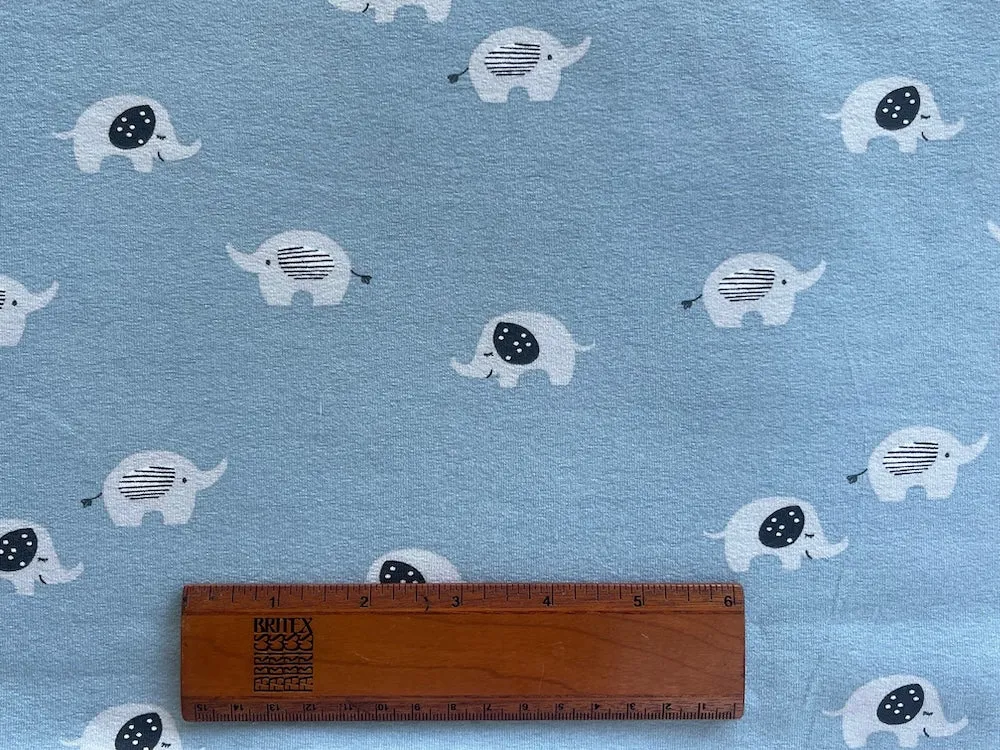 Lucky Elephants on Sky Blue Cotton Knit (Made in the Netherlands)