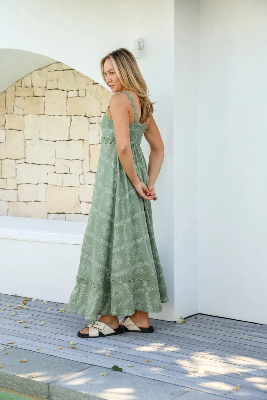 Lunar Ric Rac Maxi Dress - Sage Green