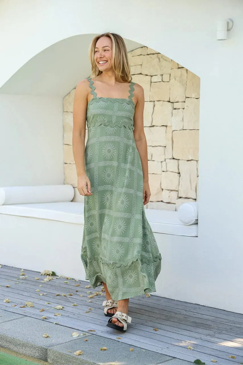 Lunar Ric Rac Maxi Dress - Sage Green