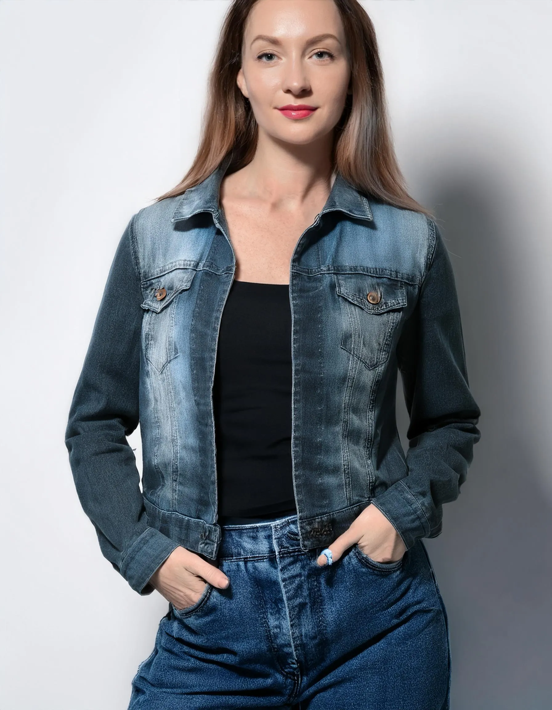 Medium Wash Fitted Denim Jacket