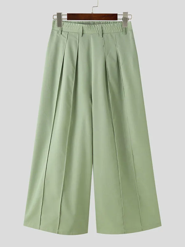 Mens Solid Pleated Wide-Legged Pants SKUK61158