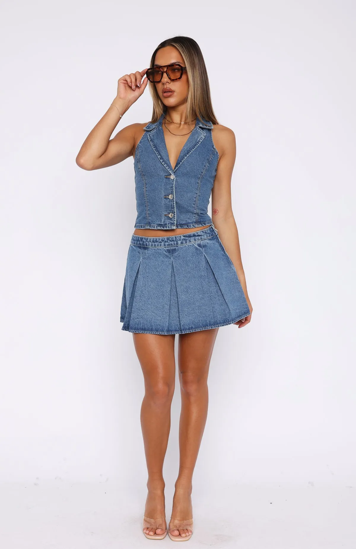 Midnight Whispers Denim Mini Skirt Mid Blue