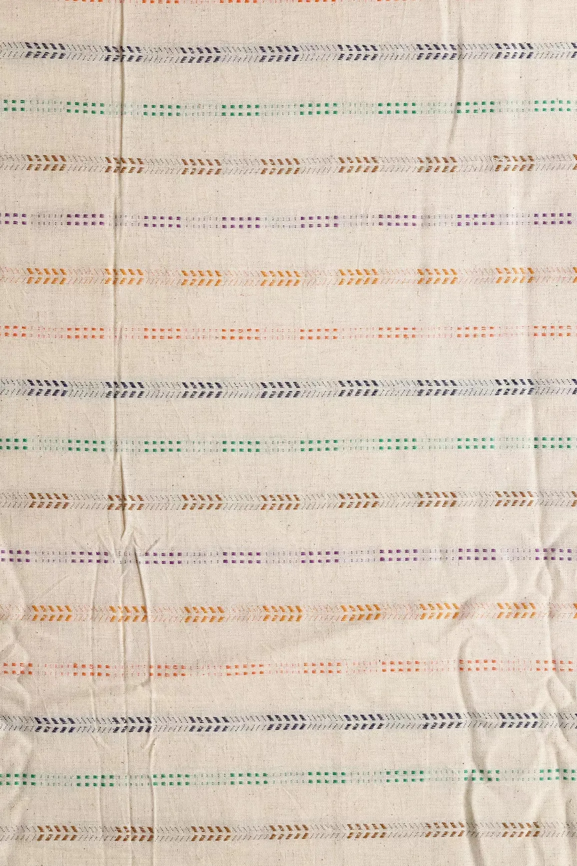 Multi Color Stripes Pattern On Off White Handwoven Organic Flex Cotton Fabric