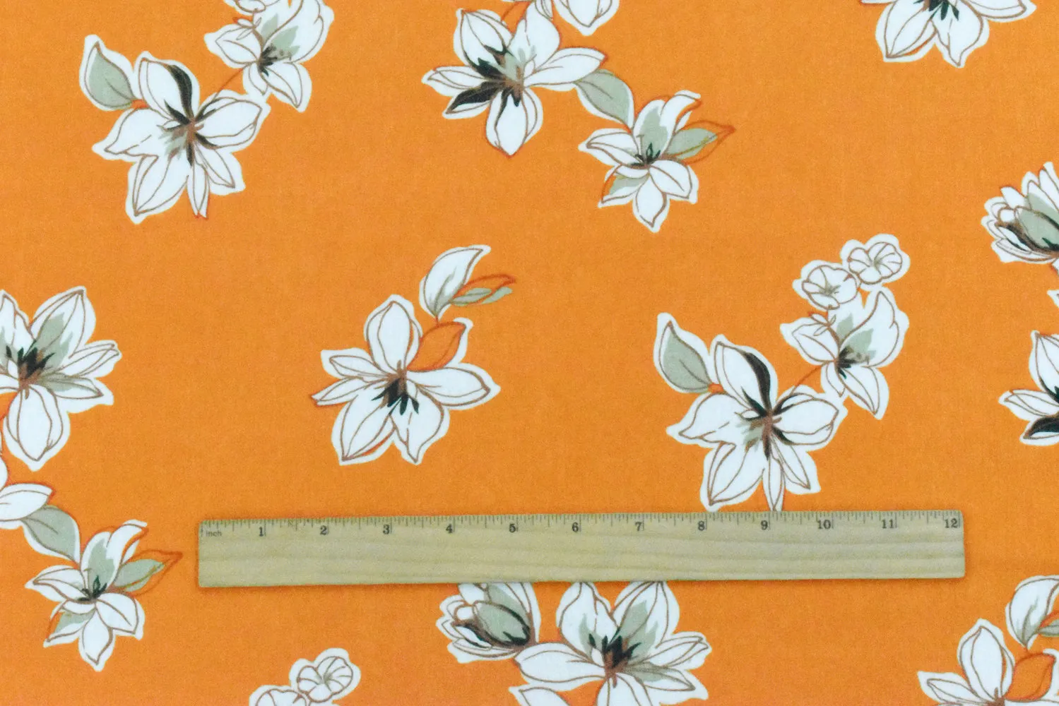 Mustard Yellow-White-Multi Floral Printed Rayon Crepon Woven Fabric