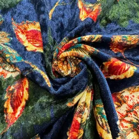 Navy Blue Floral Crushed Velvet Knit Fabric