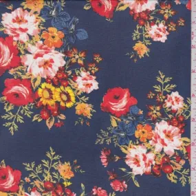 Navy Floral Bouquet Georgette Fabric