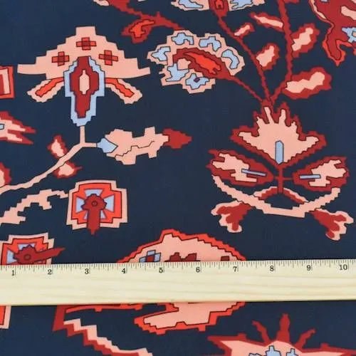 Navy/Red/Multi Pixel Floral Print Georgette Fabric