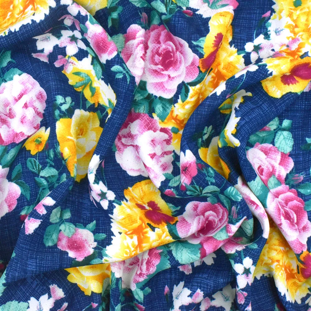 Nile Blue-Yellow-Multi Floral Printed Polyester Georgette Woven Fabric