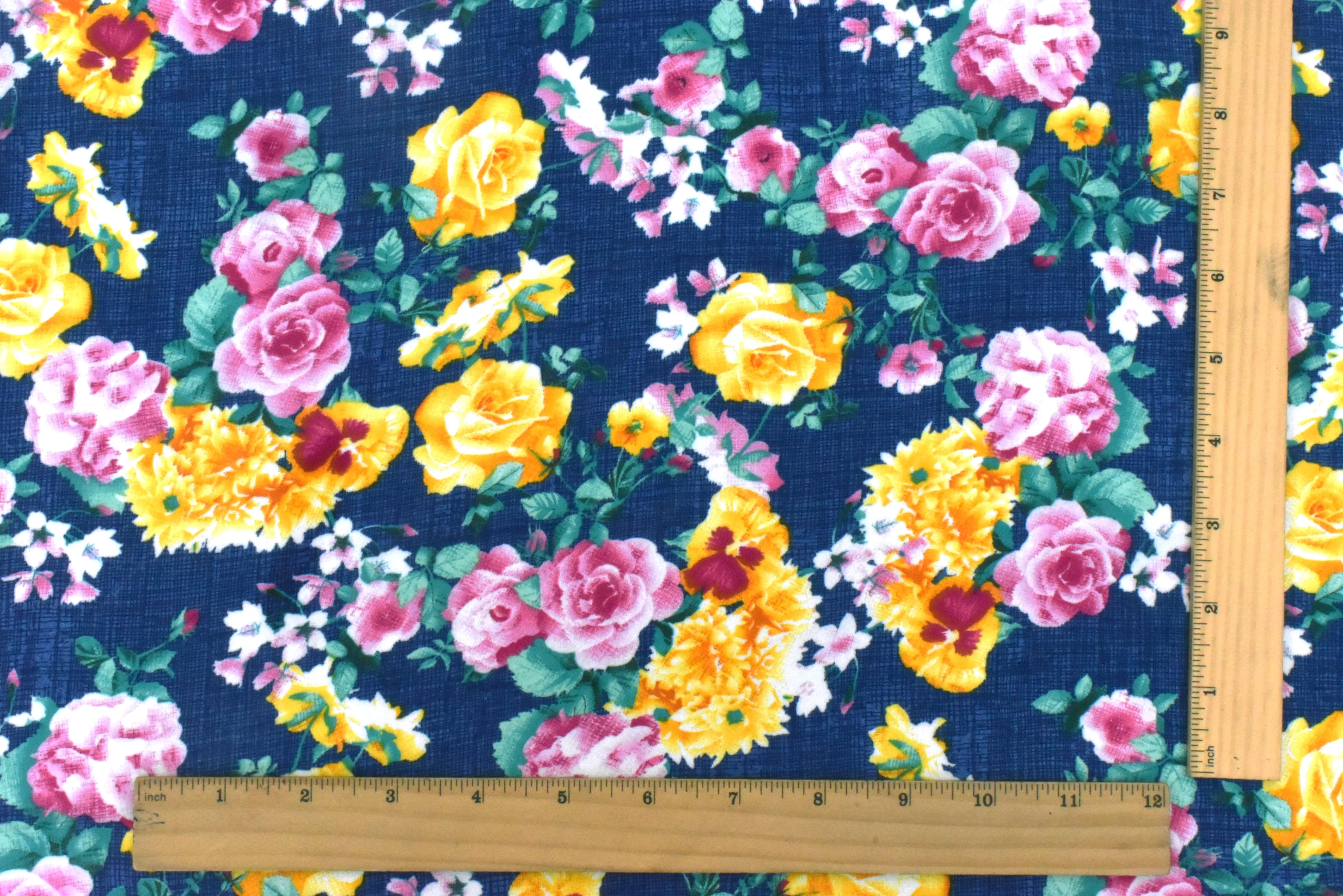 Nile Blue-Yellow-Multi Floral Printed Polyester Georgette Woven Fabric