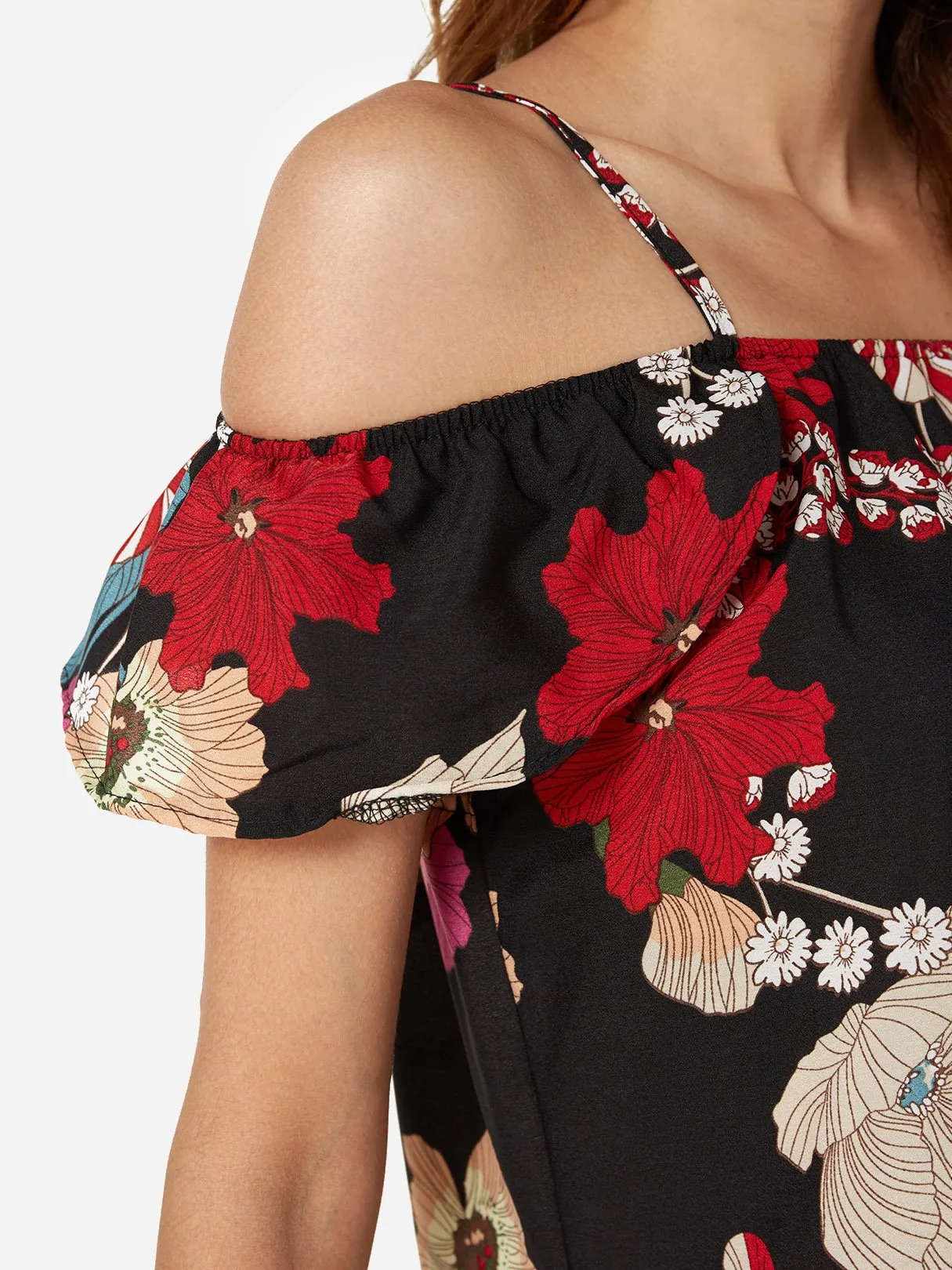 OEM ODM Cold Shoulder Floral Print Short Sleeve Top