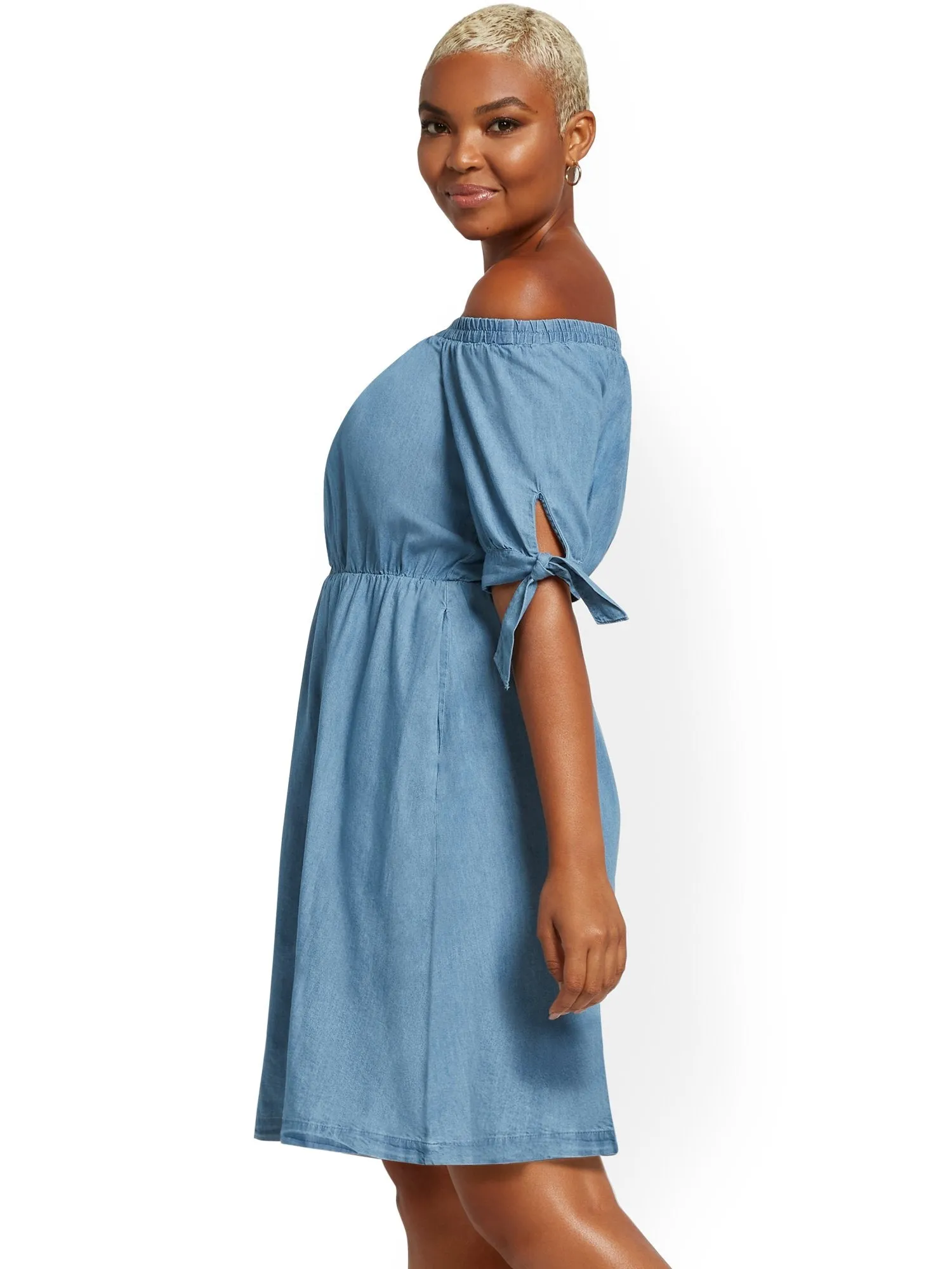 Off-The-Shoulder Denim Shift Dress