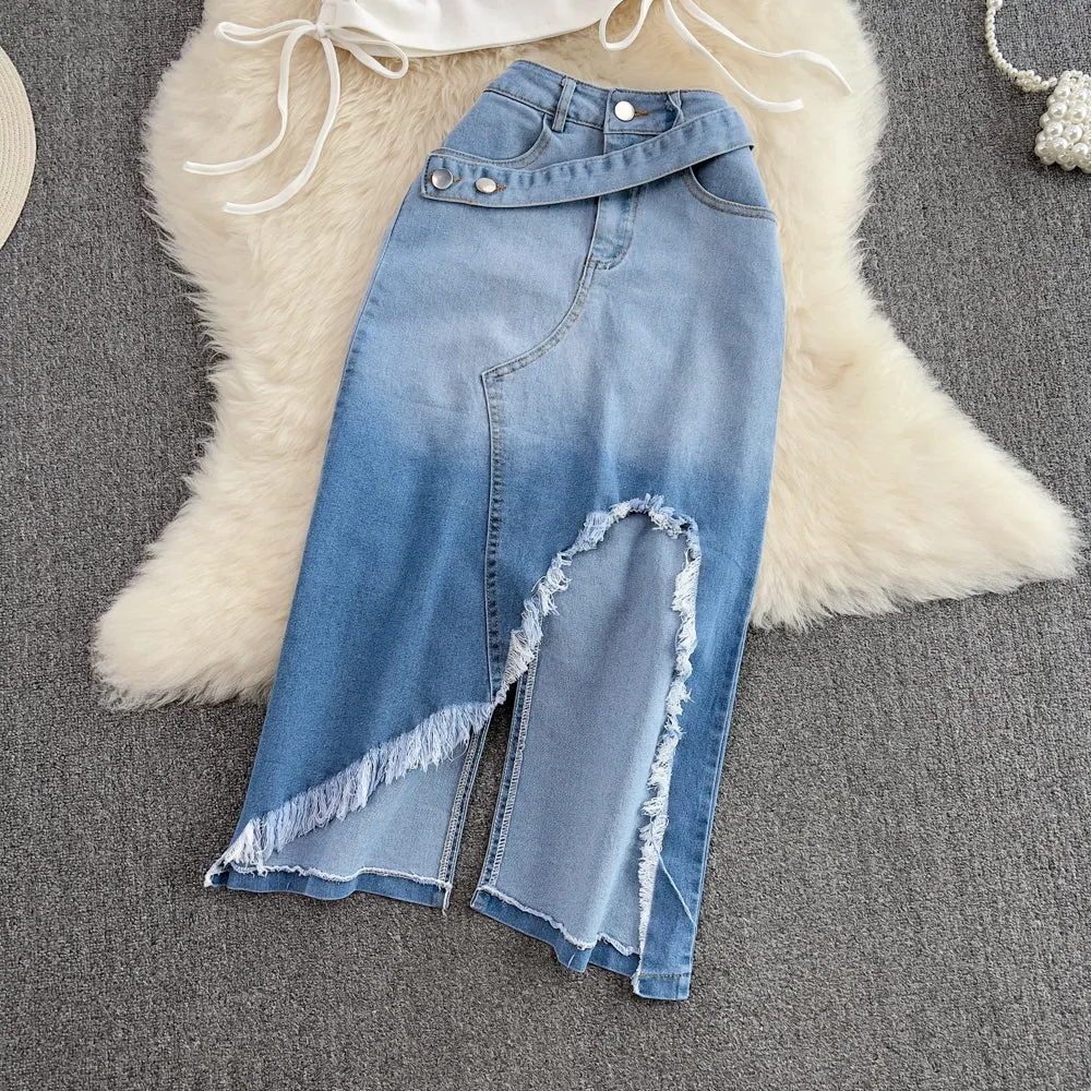 One-shoulder Top&Denim Skirts 2Pcs