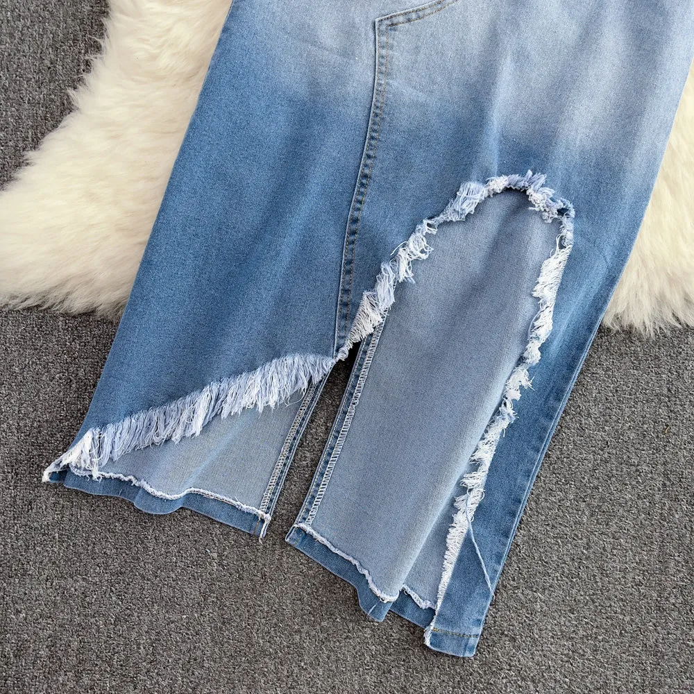 One-shoulder Top&Denim Skirts 2Pcs