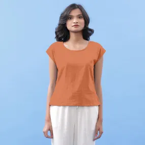 Orange 100% Cotton Round Neck Essential Top