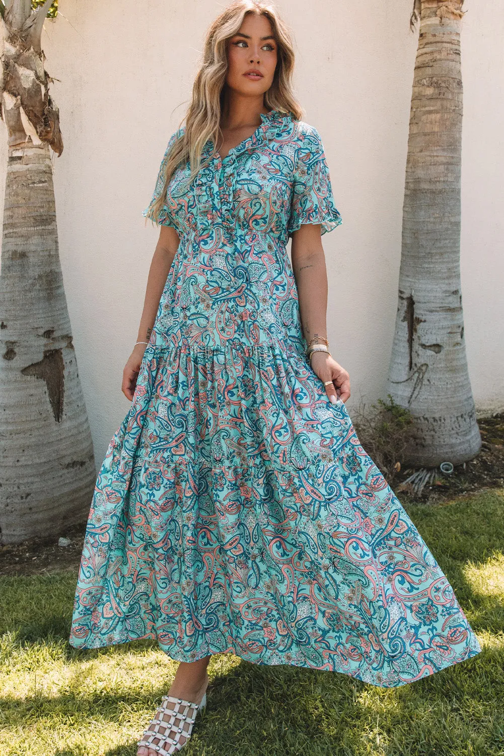 Paisley Boho Ruffle Tiered Maxi Dress