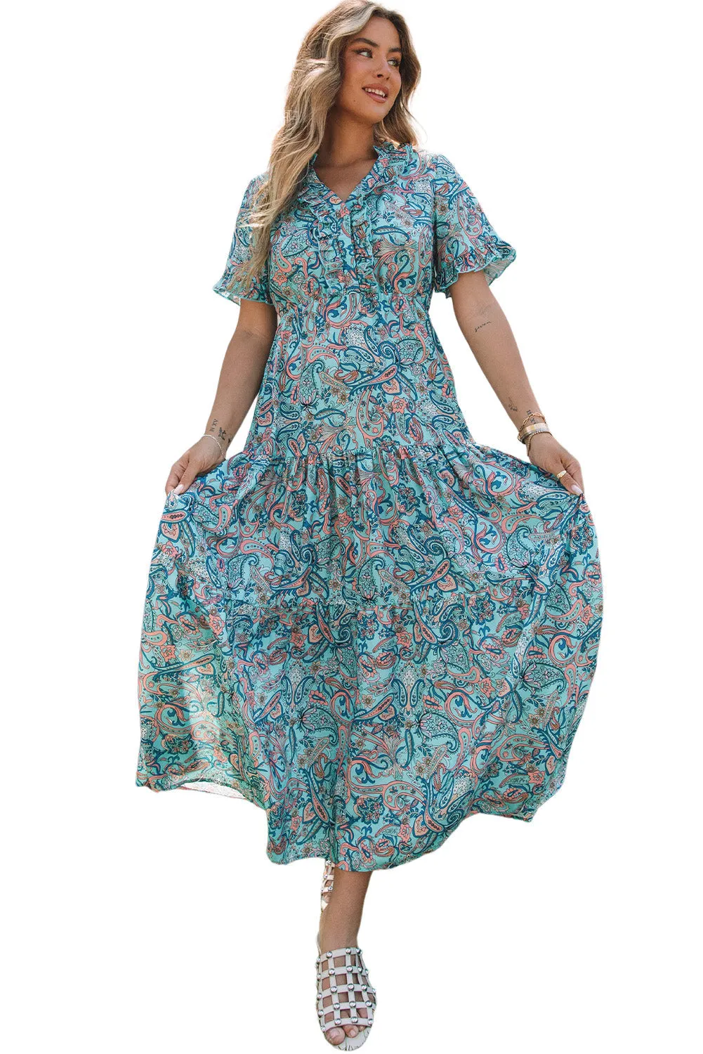 Paisley Boho Ruffle Tiered Maxi Dress