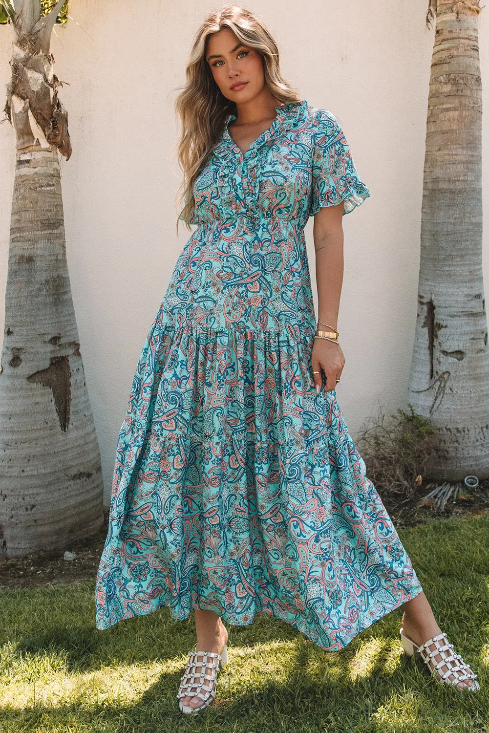 Paisley Boho Ruffle Tiered Maxi Dress