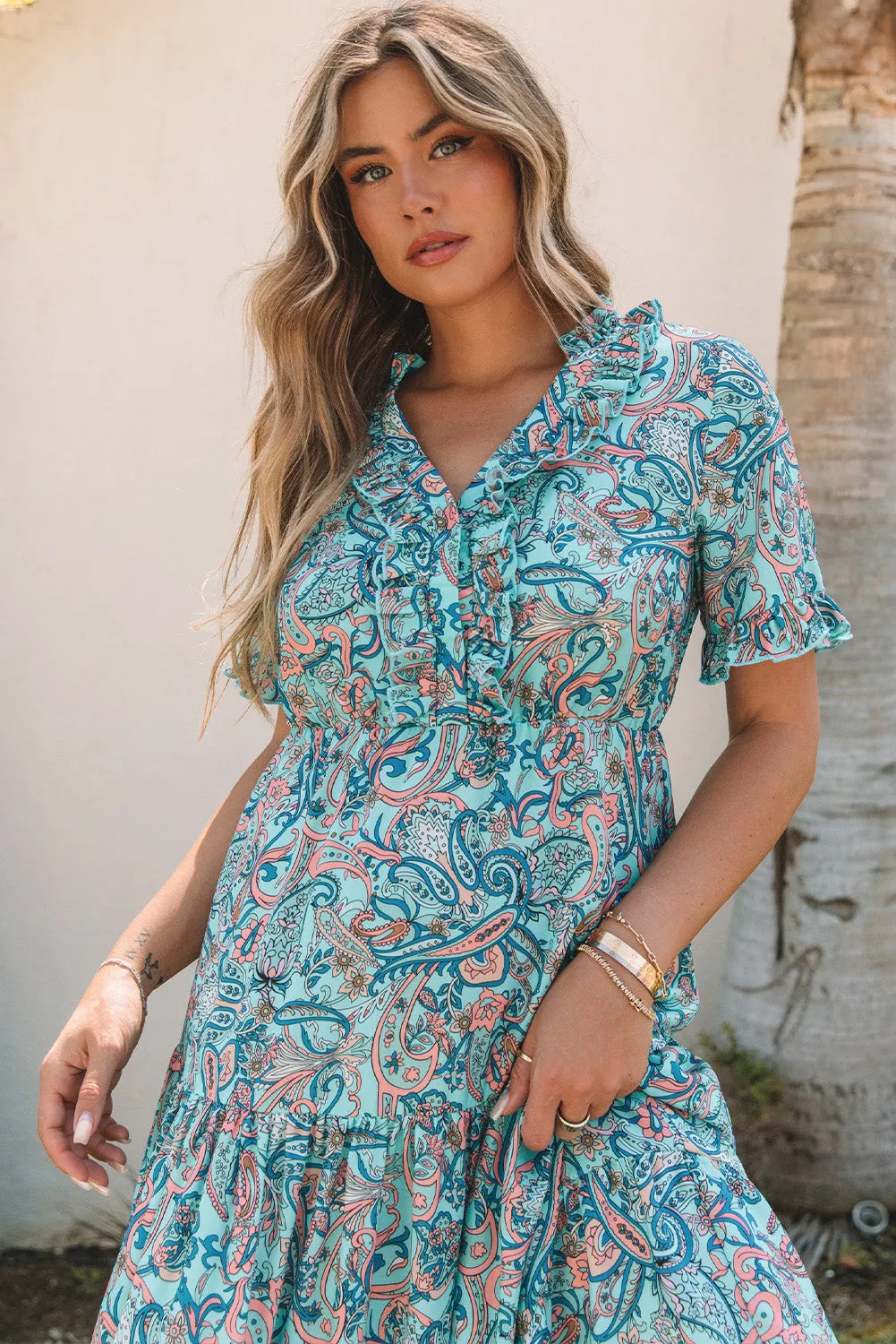 Paisley Boho Ruffle Tiered Maxi Dress