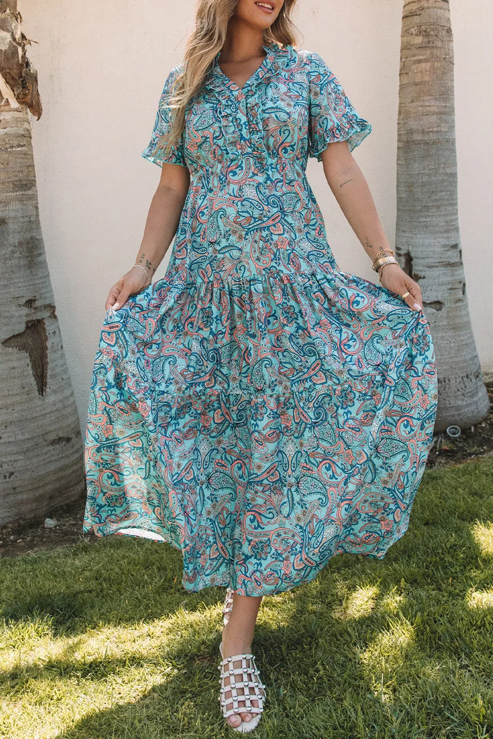 Paisley Boho Ruffle Tiered Maxi Dress