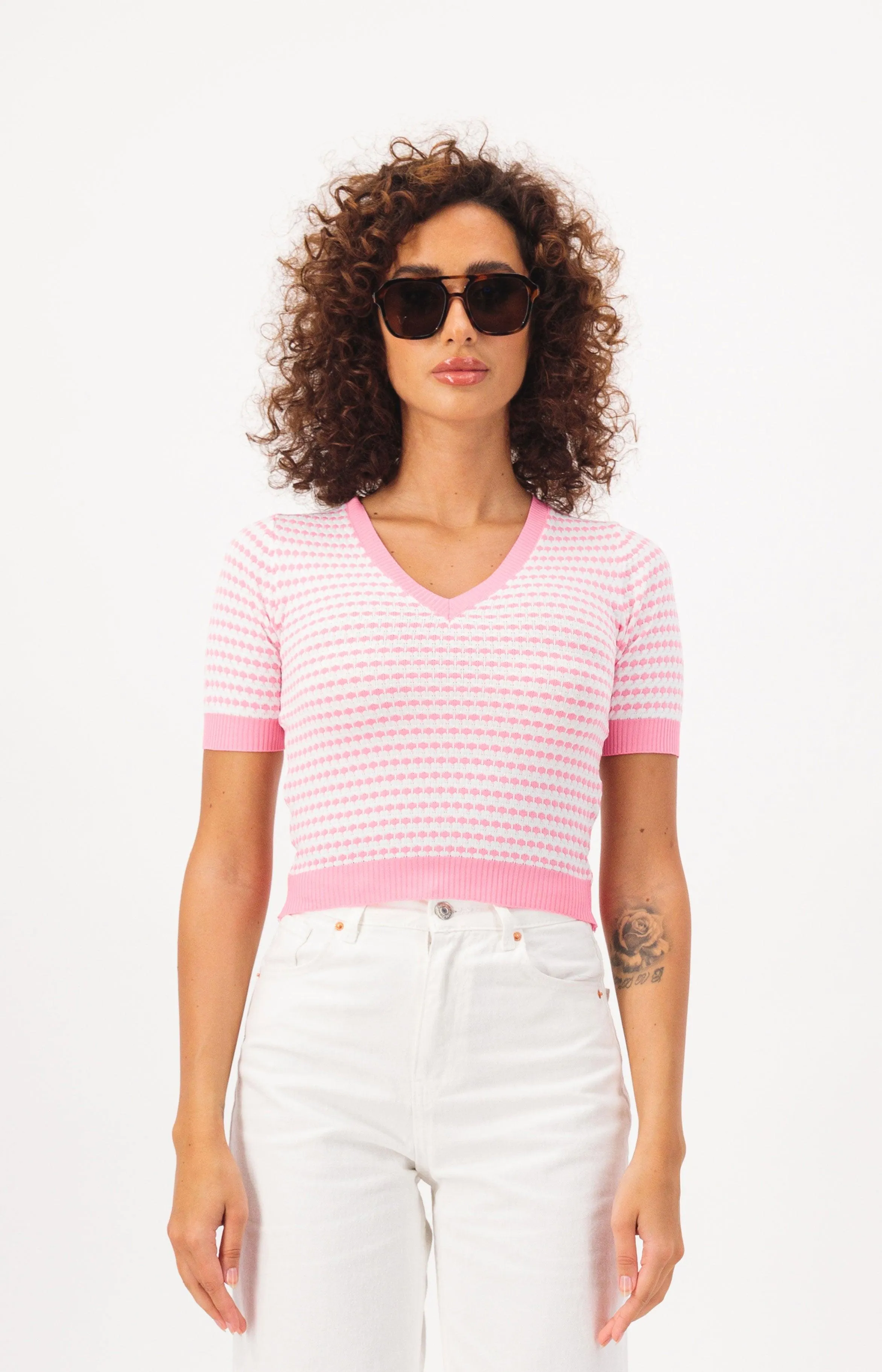 Patterned Short Sleeve Crop Top T-Shirt