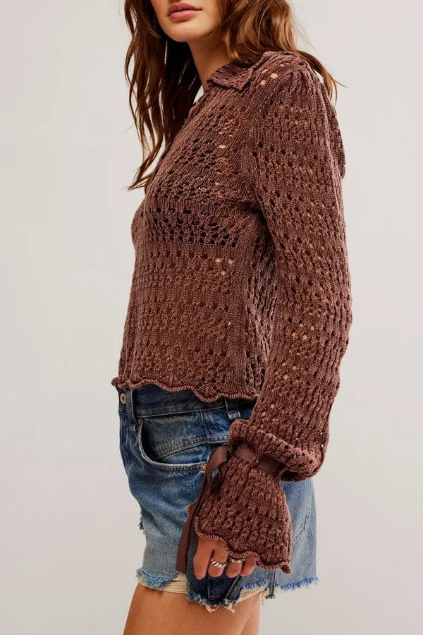 Pointelle Pullover -Chocory Coffee