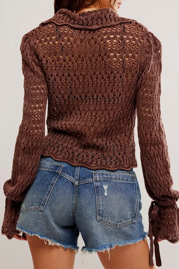 Pointelle Pullover -Chocory Coffee