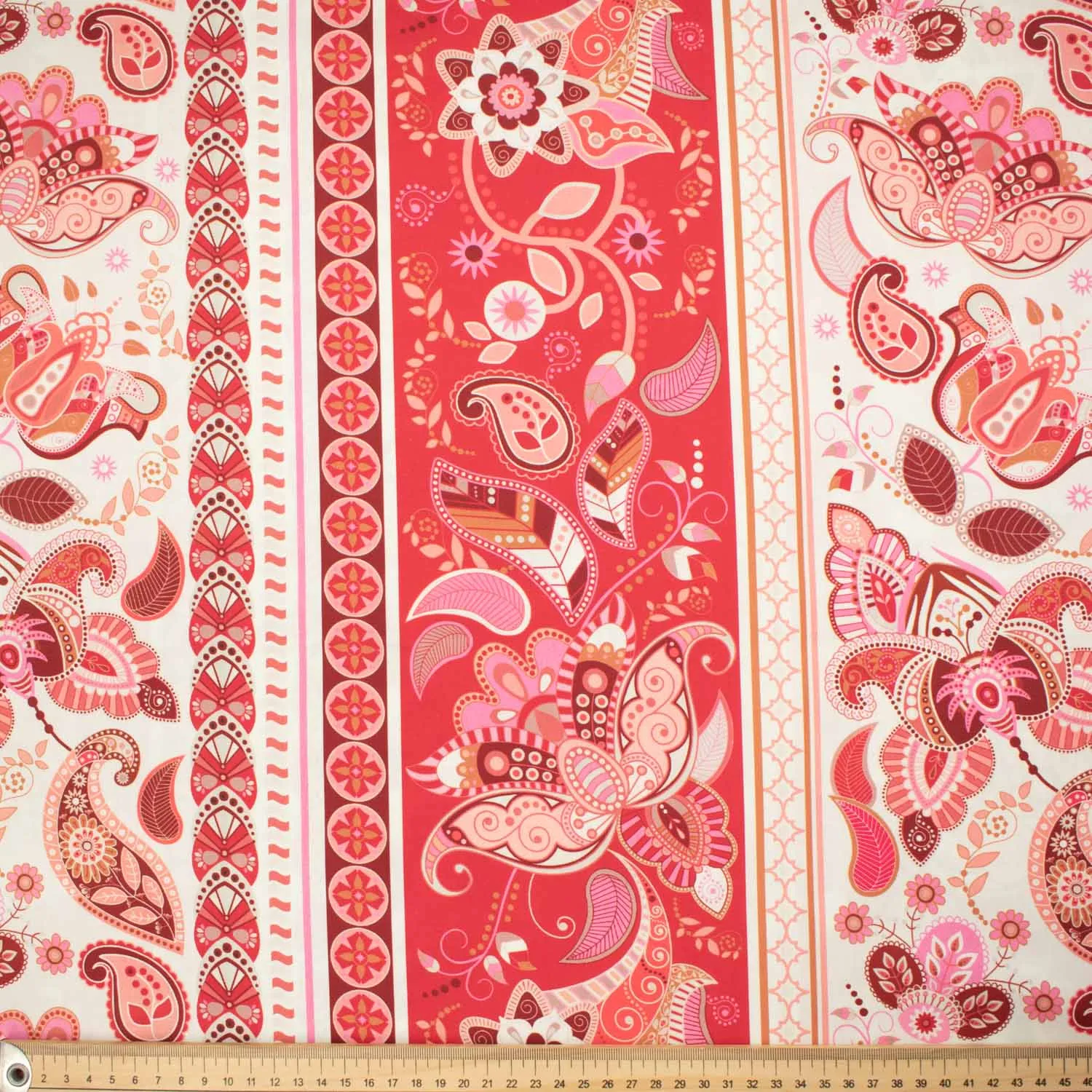 Provence Collection #14 Red Big Floral Vines Stripes Cotton Prints