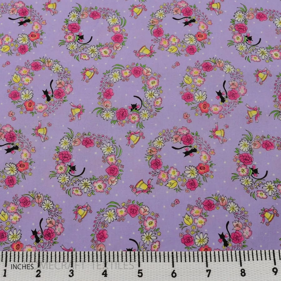 Purple Floral Wreath Cotton Print