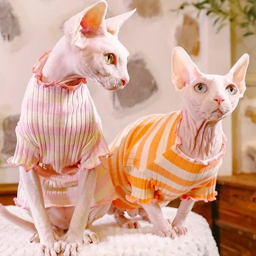 Ruffle Stripes Sphynx Cat Sweaters