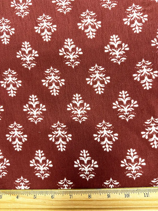 Rust and White Floral Medallion Poly Print High Crepe Fabric